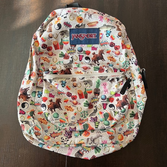 JanSport SuperBreak Backpack Multicolor Sticker Collage Print Retro Icons 16.7" - Picture 1 of 5